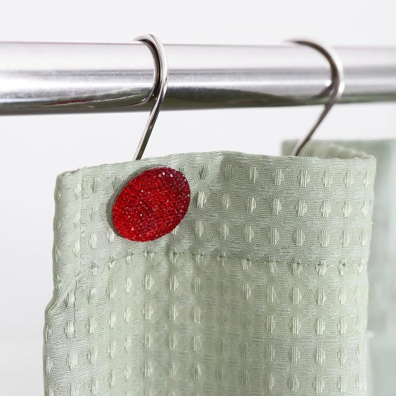 Popkozzi Red Crystal Shower Curtain Hooks – Luxury Sparkly Burgundy Rhinestone Decorative Rings for Christmas Valentines Day & Holiday Bathroom Décor – Elegant Xmas Bathroom Accessories & Gift for Women Girls - Image 2